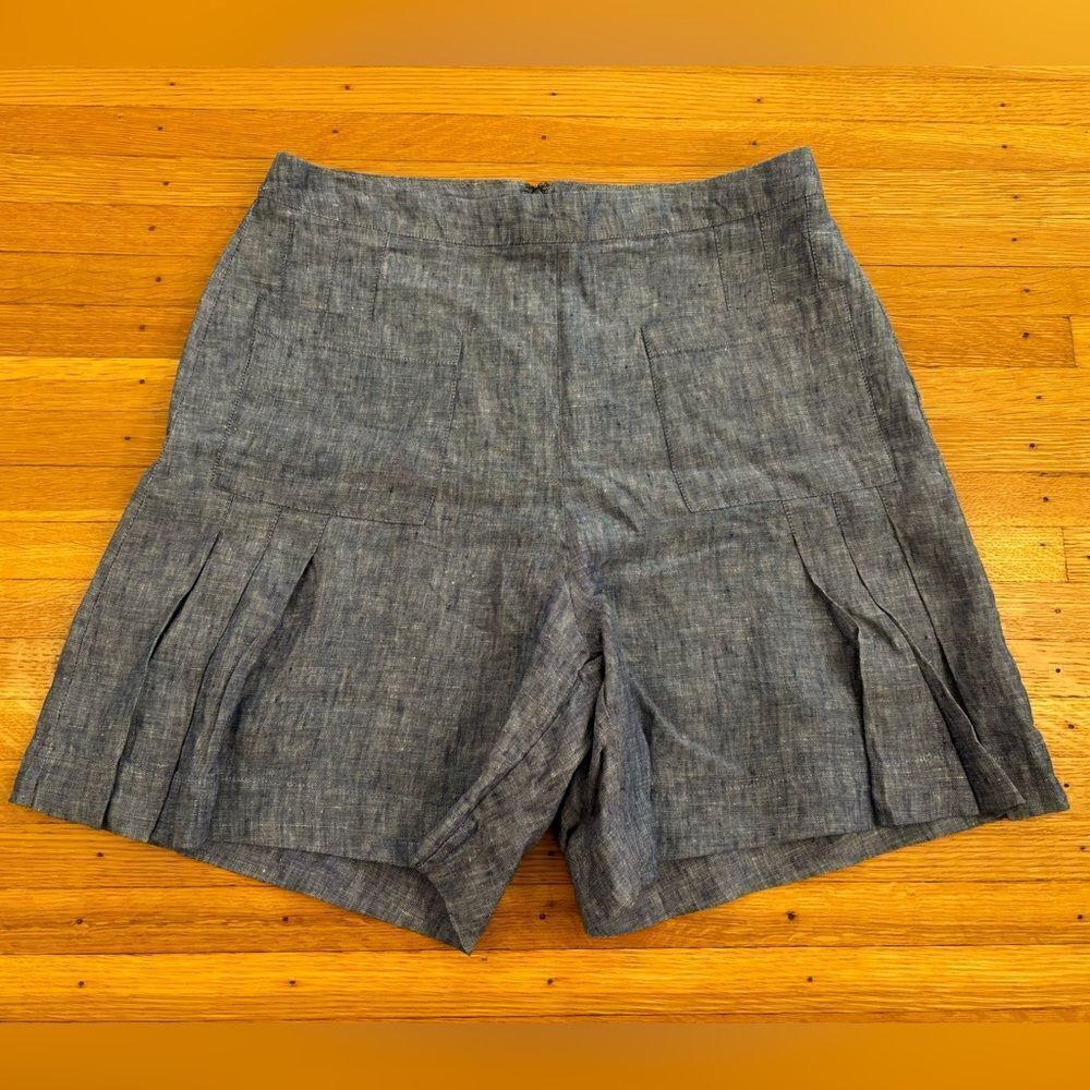 Boden blue/chambray 100% linen high waist shorts NWT